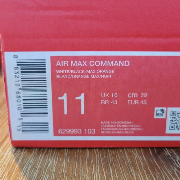 Nike Air Max Command | White/Black/Orange Max | Size 11 | New - Picture 2 of 9